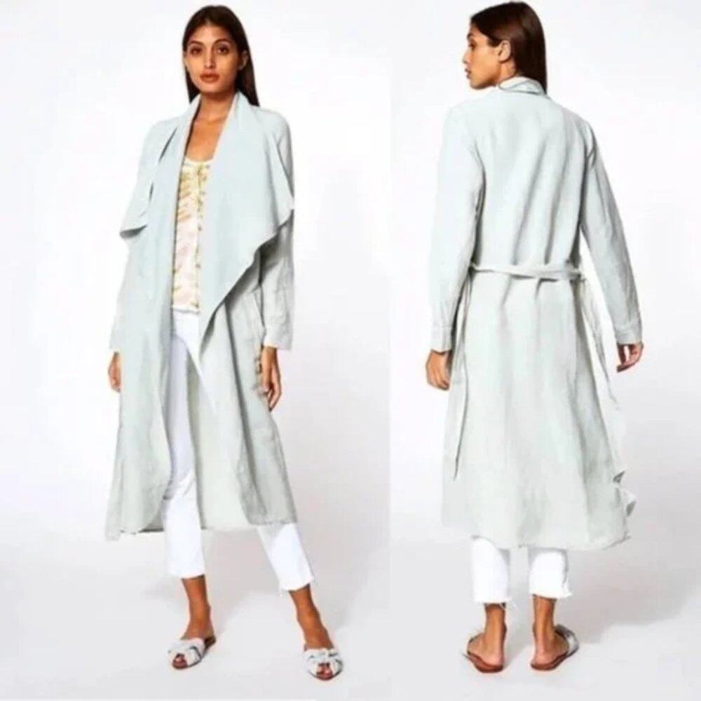 Young Fabulous & Broke Linen Blend Open Front Duster Jacket SIZE M Green NWT